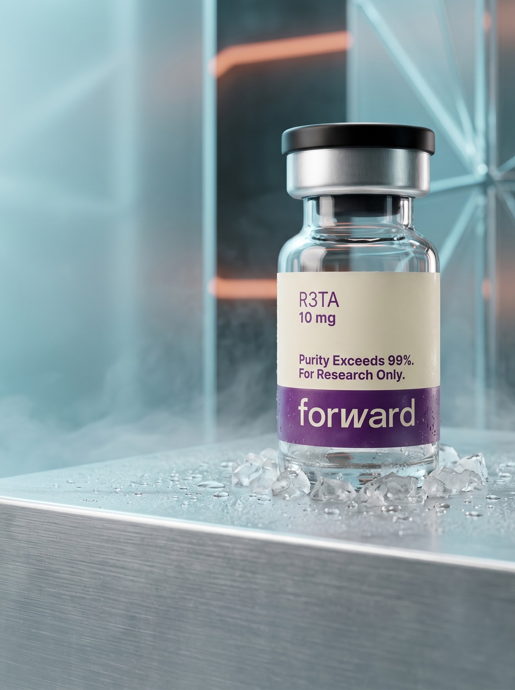 Retatrutide research vial in a controlled cold environment
