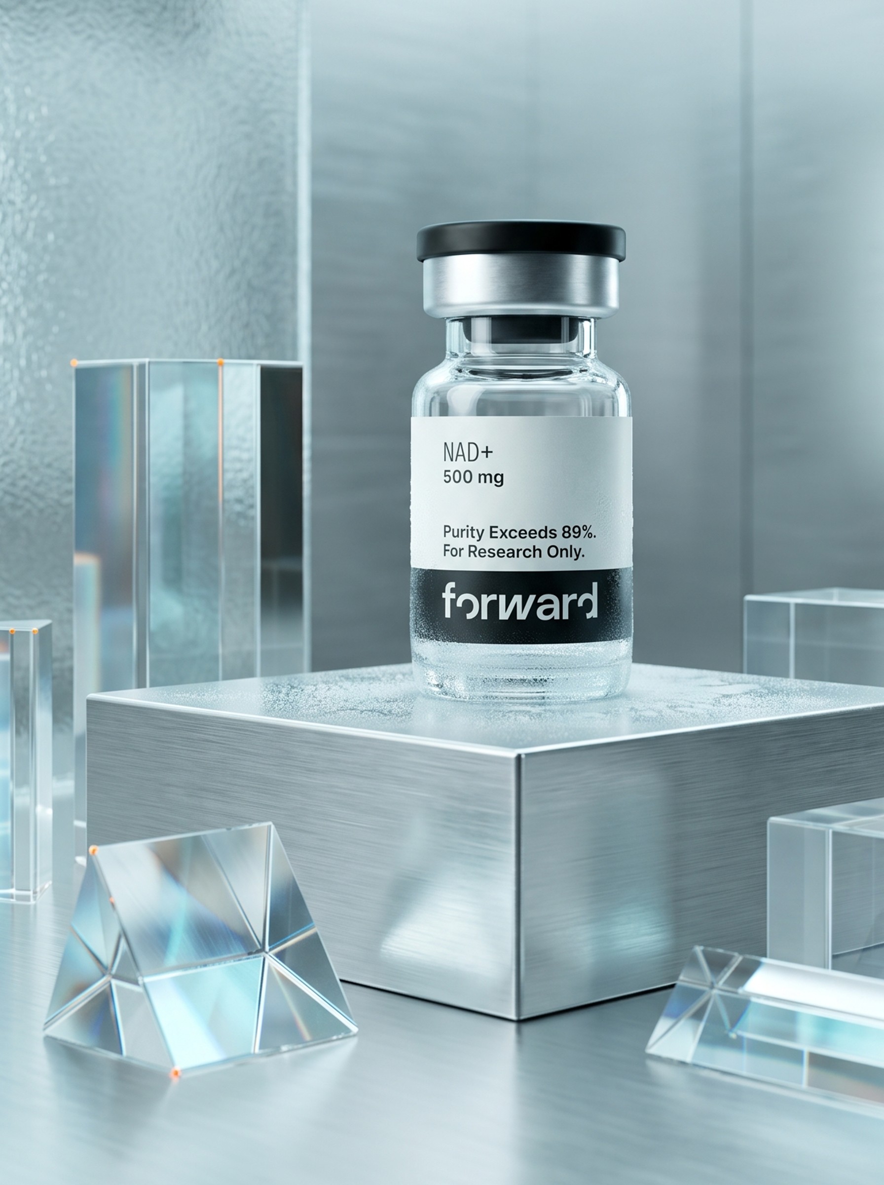 NAD plus research vial with laboratory glass forms